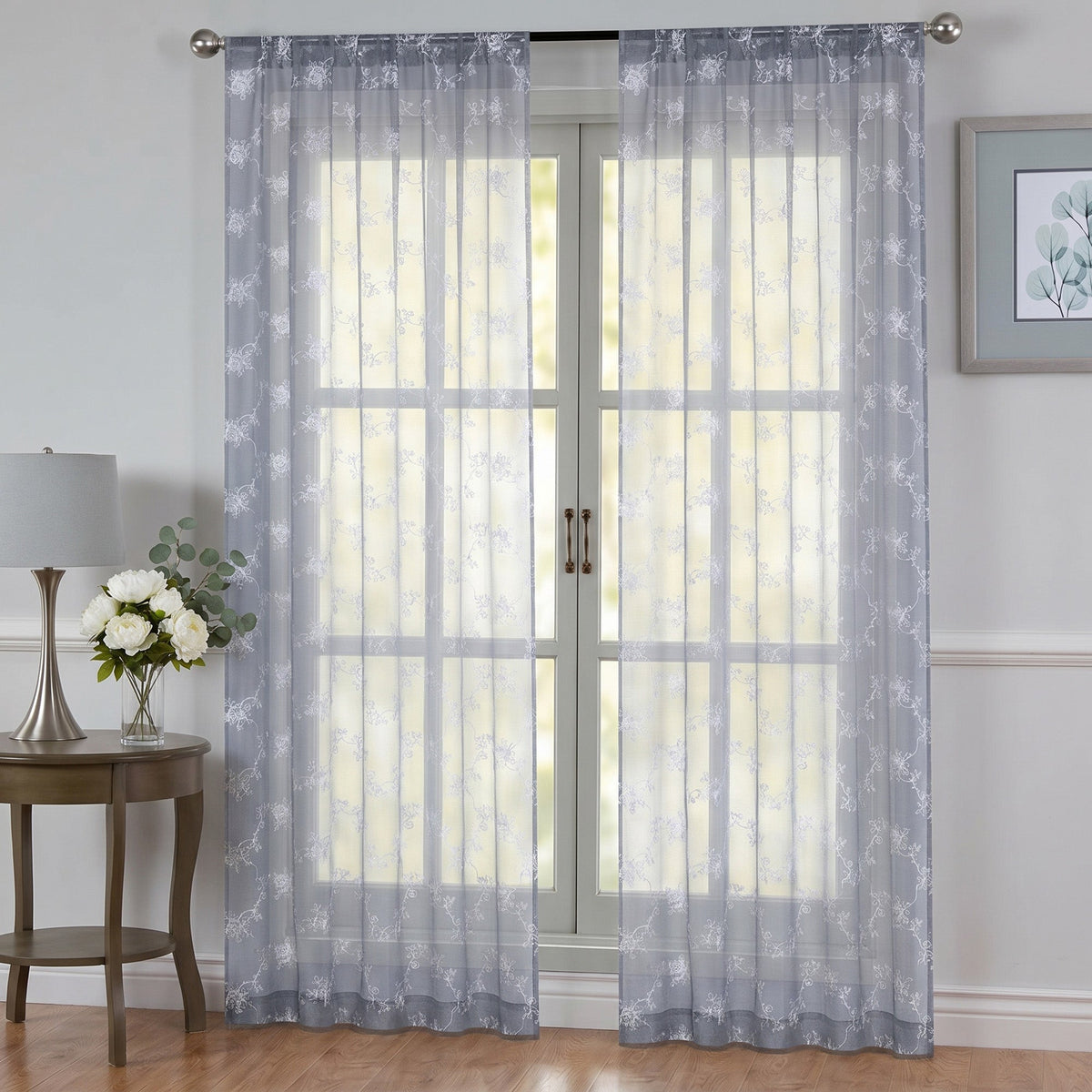 Drapes - Sheer Curtains (Floral Rose Embroidery) 2 Panels