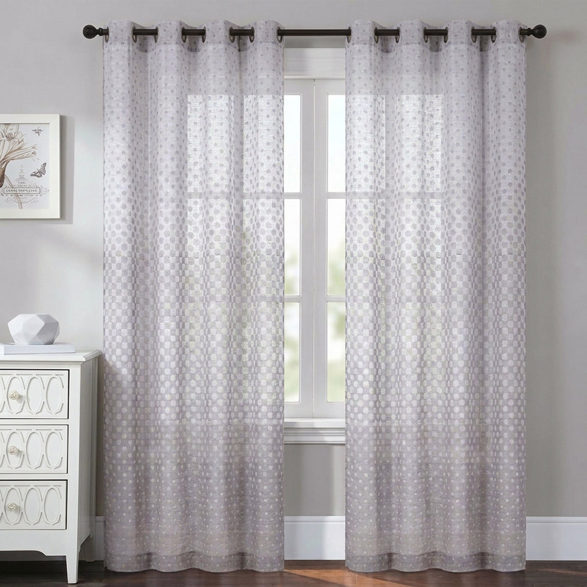 Semi-Sheer Burlap Style Curtains with Graduated Pattern (Linen) 2 Panels