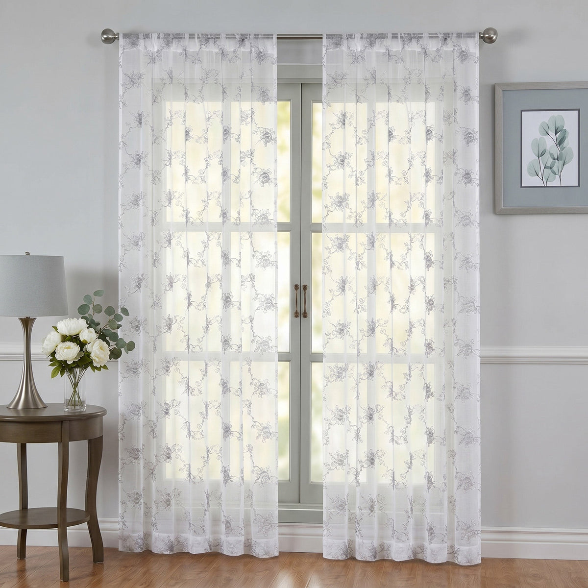 Drapes - Sheer Curtains (Floral Rose Embroidery) 2 Panels