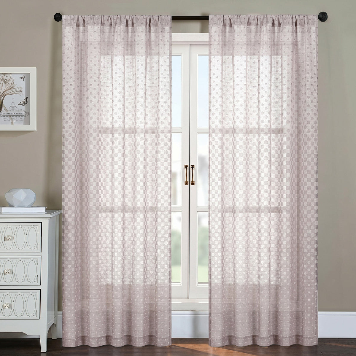 Semi-Sheer Burlap Style Curtains with Graduated Pattern (Linen) 2 Panels