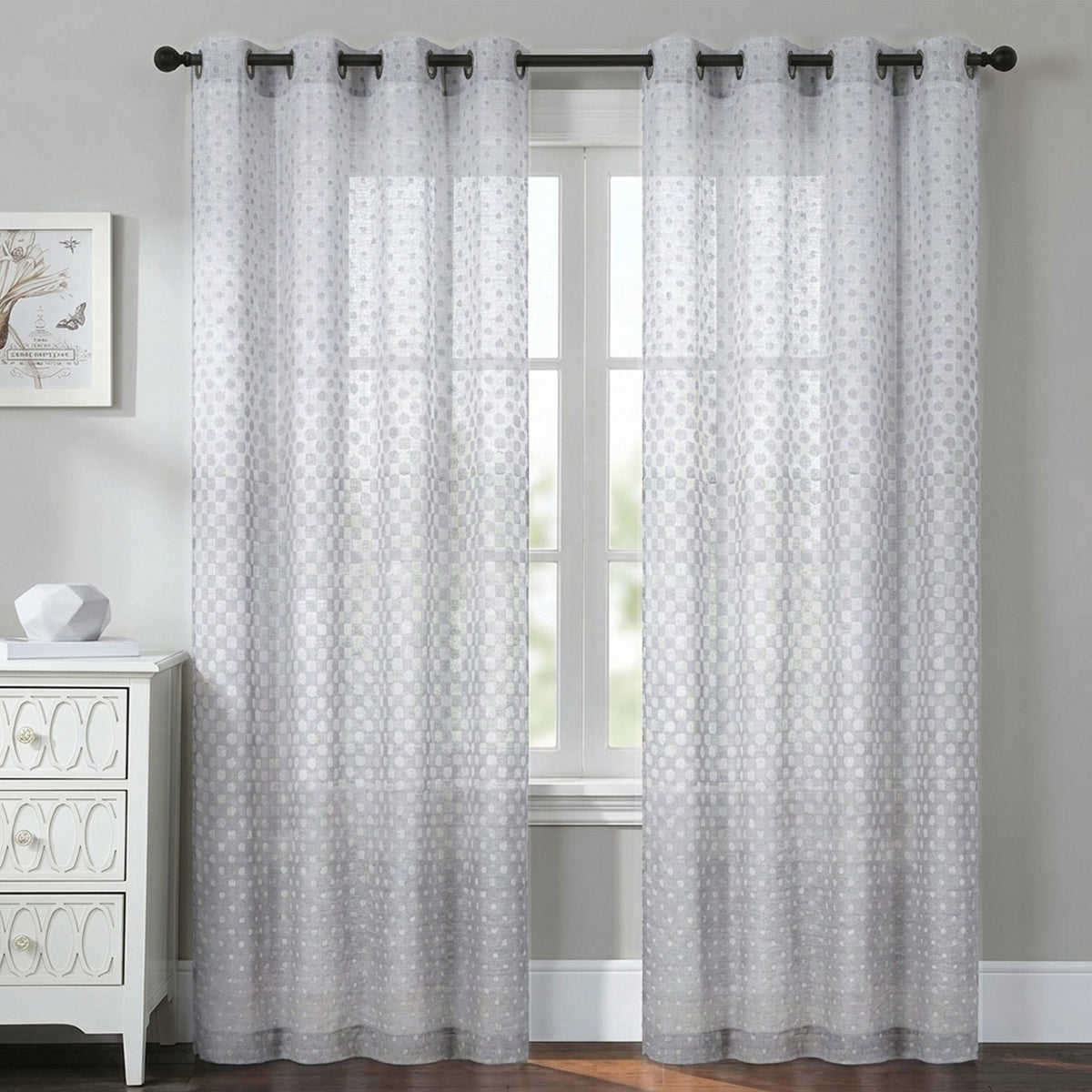 Semi-Sheer Burlap Style Curtains with Graduated Pattern (Linen) 2 Panels