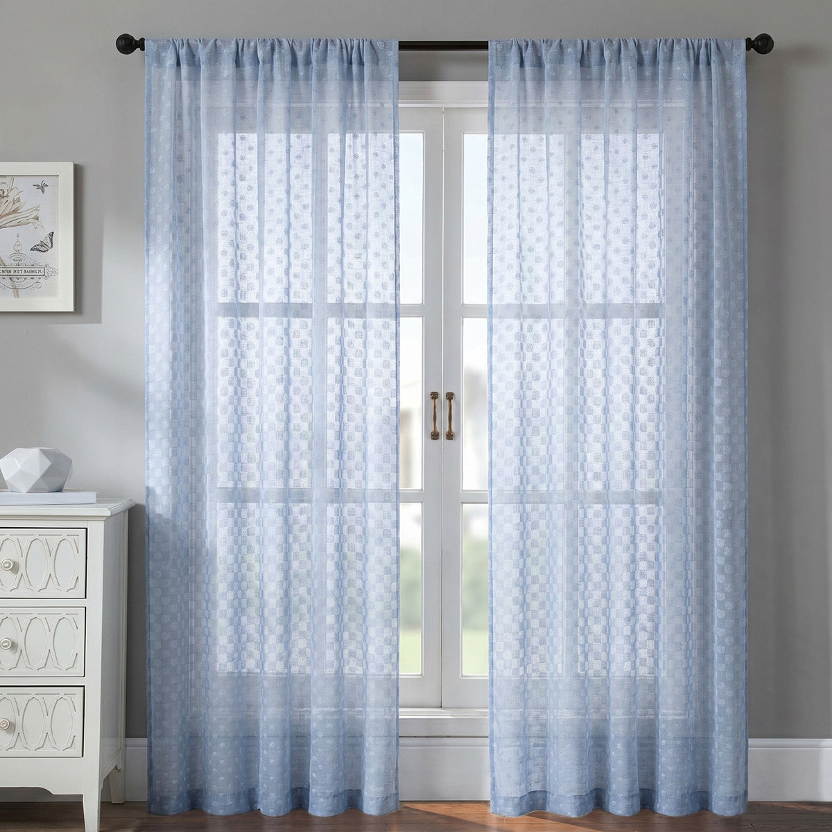 Semi-Sheer Burlap Style Curtains with Graduated Pattern (Linen) 2 Panels