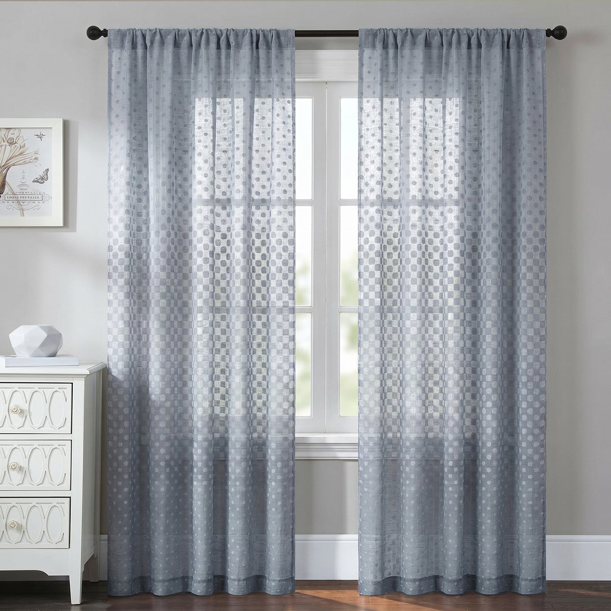 Semi-Sheer Burlap Style Curtains with Graduated Pattern (Linen) 2 Panels