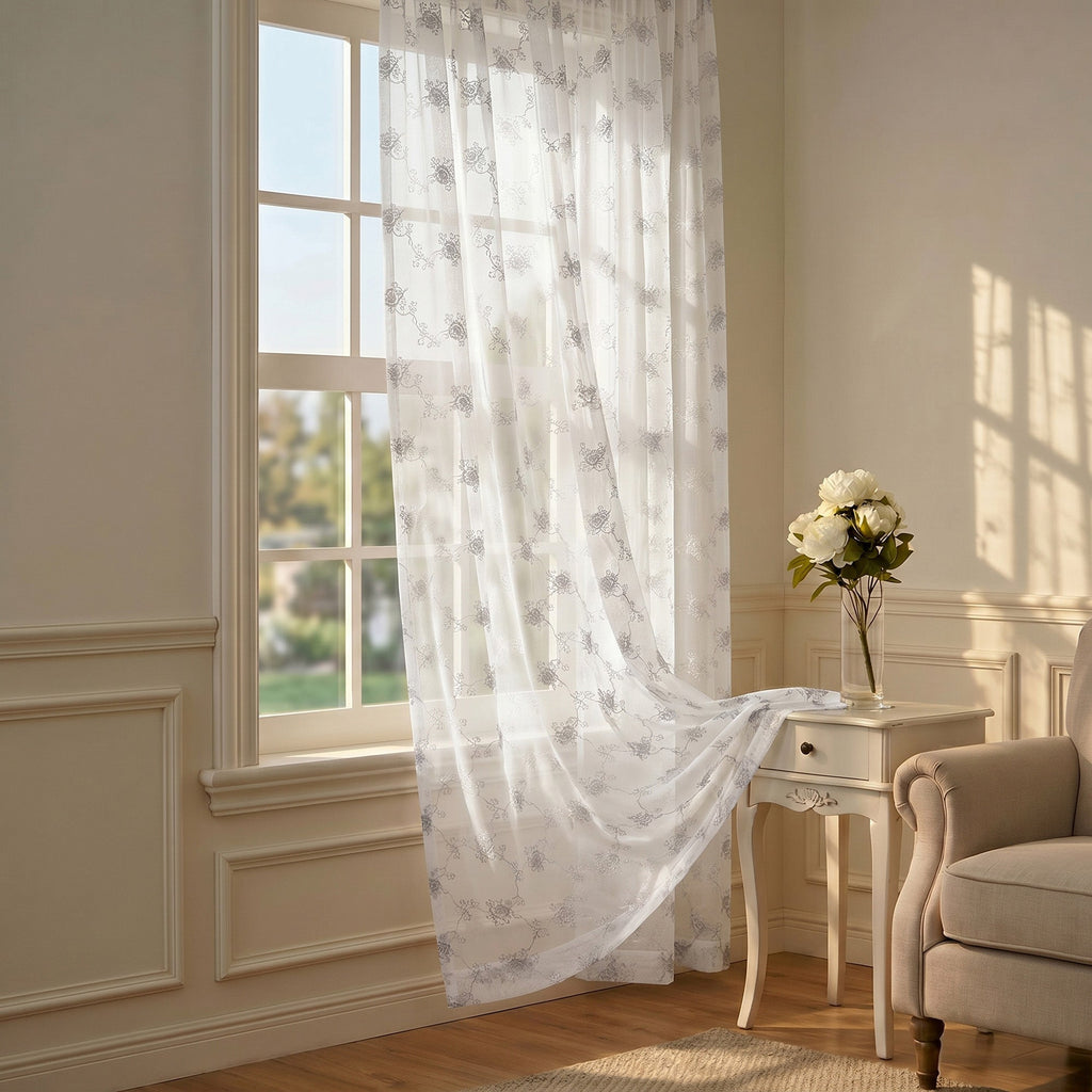 Drapes - Sheer Curtains (Floral Rose Embroidery) 2 Panels