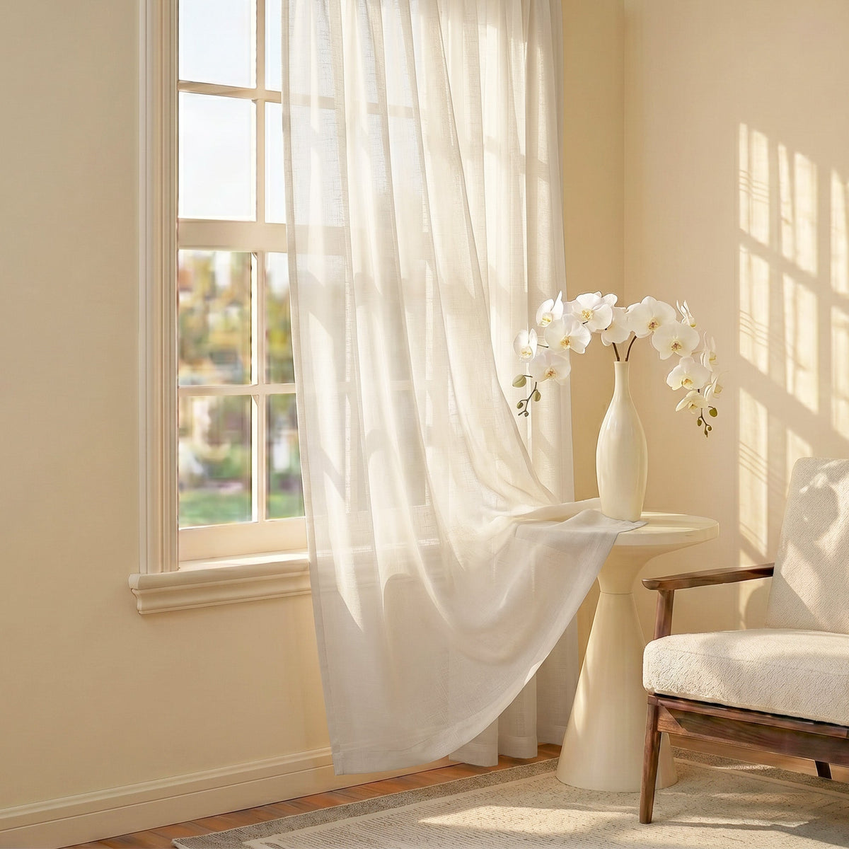 Curtains -Sheer Voile Curtains with Jacquard-Style Texture 2 Panels