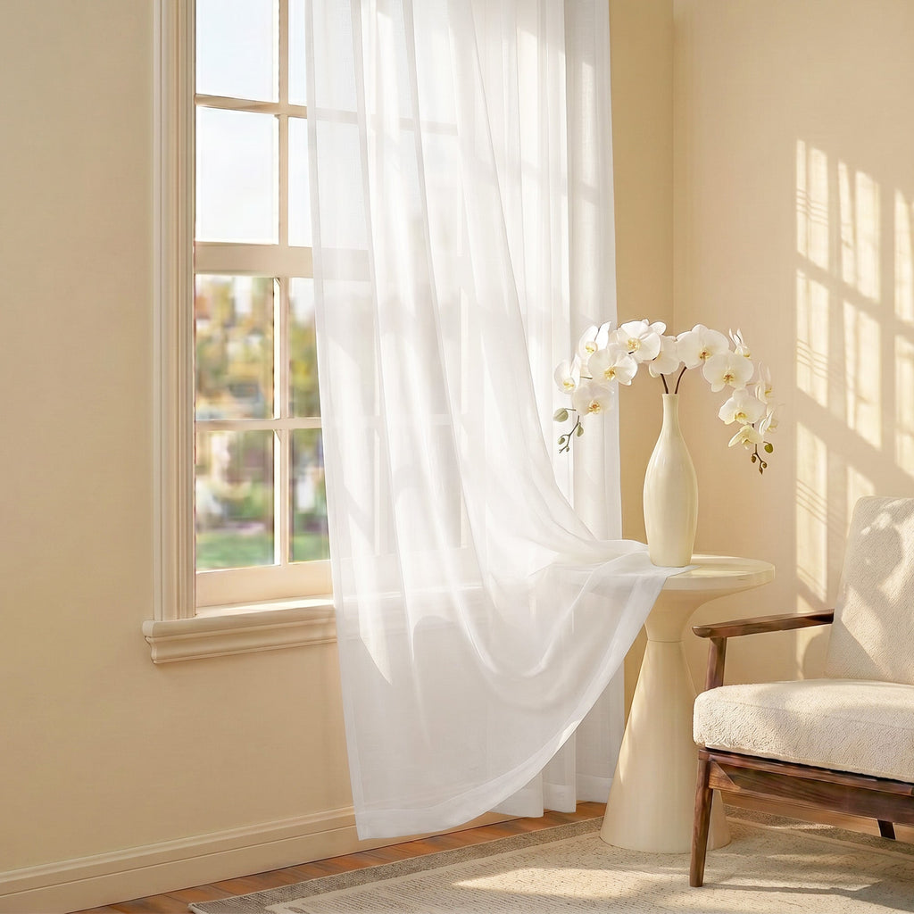 Curtains -Sheer Voile Curtains with Jacquard-Style Texture 2 Panels
