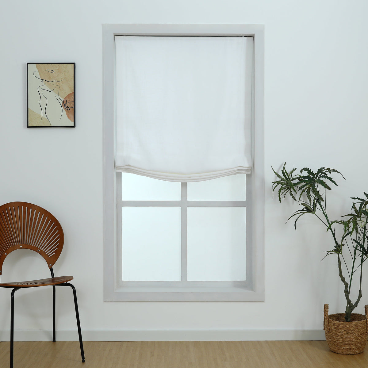 Linen Relaxed Roman Shade with Soft Curve