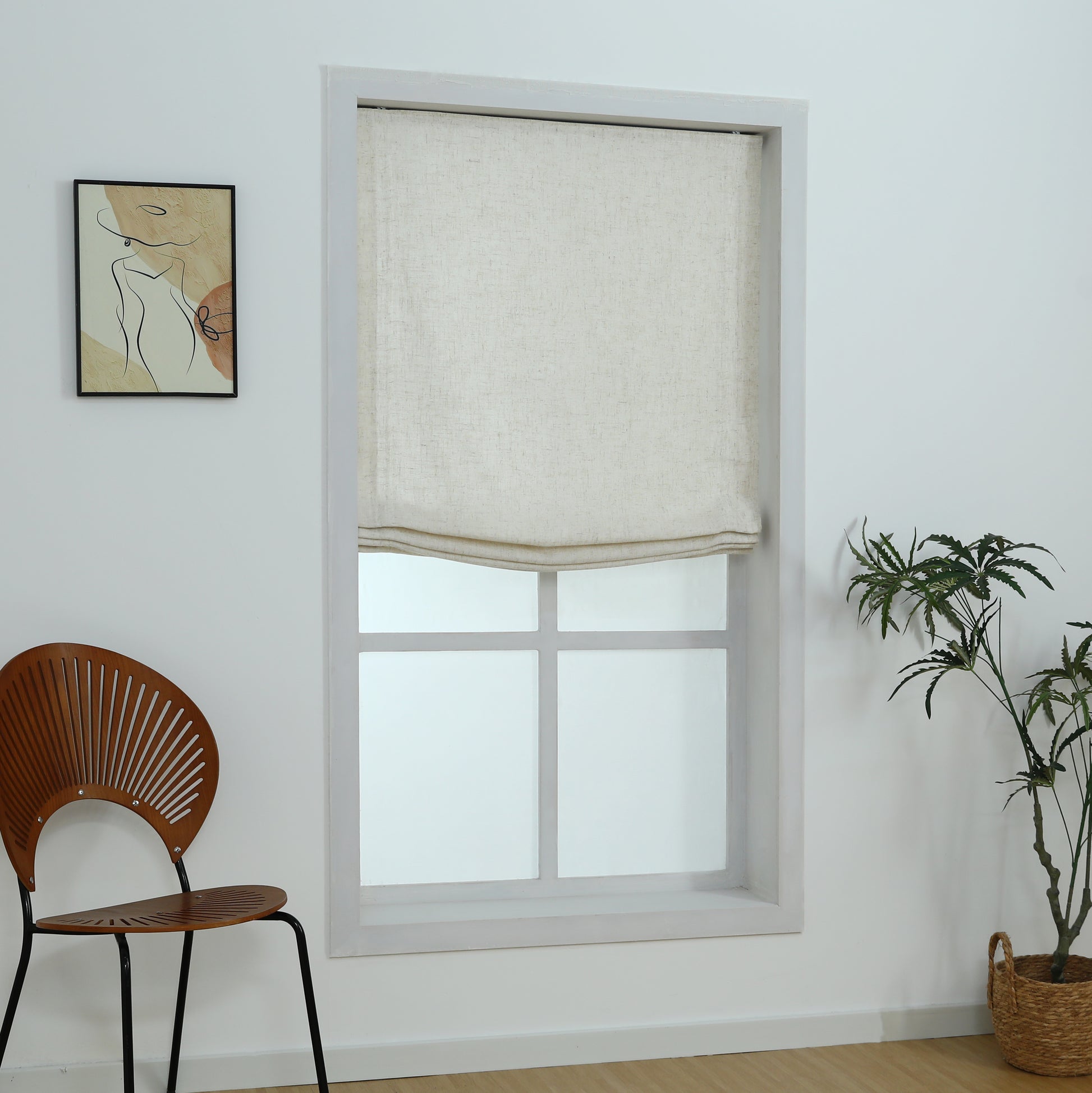 Linen Relaxed Roman Shade with Soft Curve