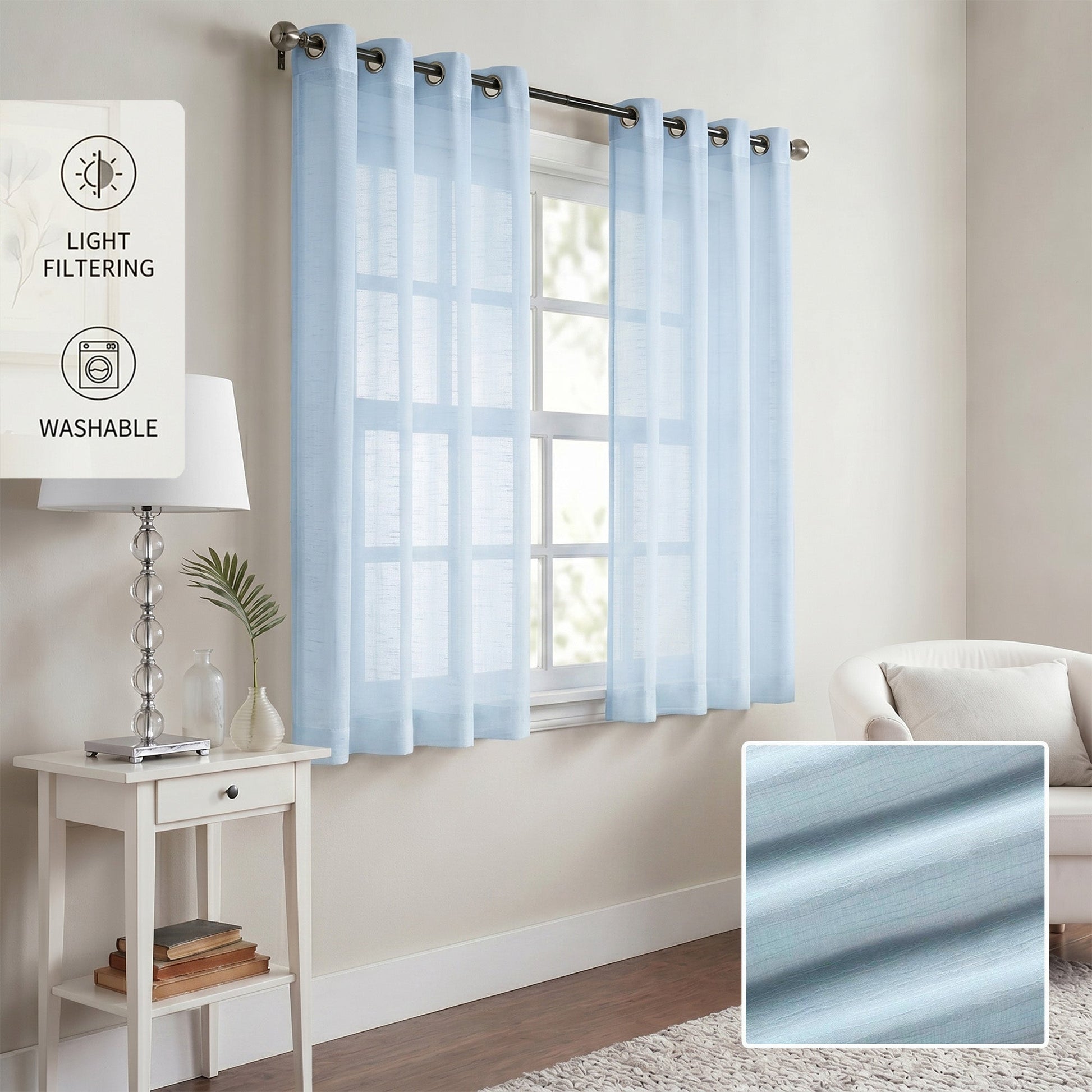Curtains -Sheer Voile Curtains with Jacquard-Style Texture 2 Panels
