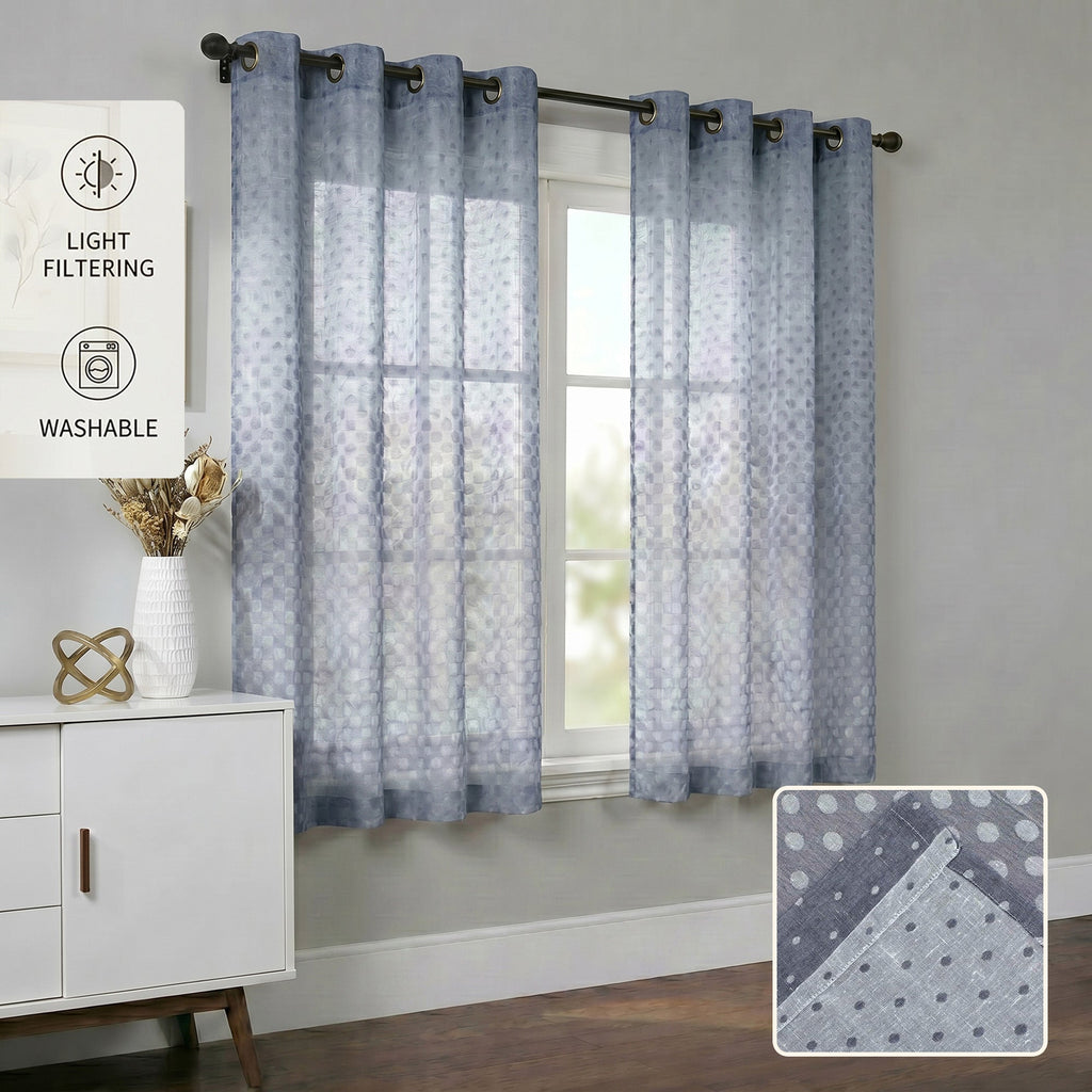 Semi-Sheer Burlap Style Curtains with Graduated Pattern (Linen) 2 Panels