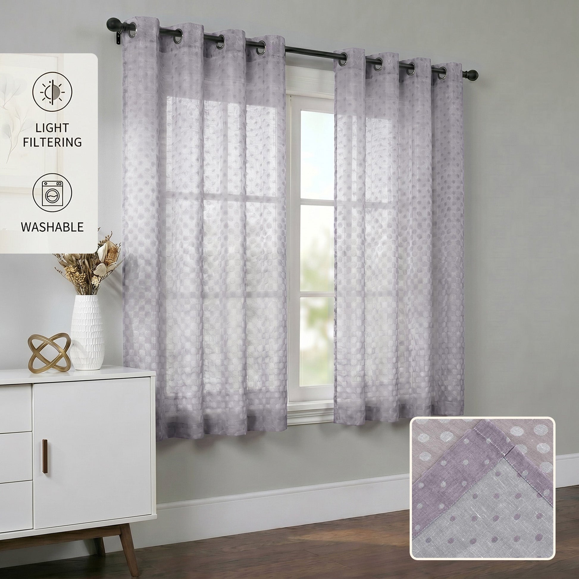 Semi-Sheer Burlap Style Curtains with Graduated Pattern (Linen) 2 Panels