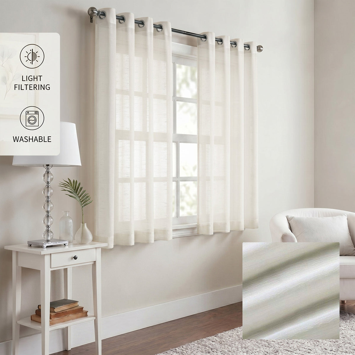 Curtains -Sheer Voile Curtains with Jacquard-Style Texture 2 Panels