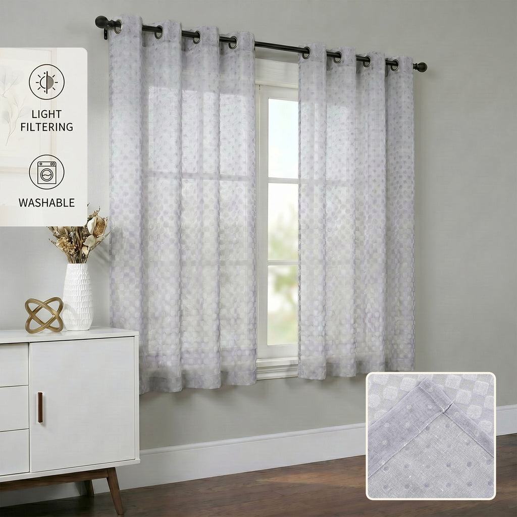 Semi-Sheer Burlap Style Curtains with Graduated Pattern (Linen) 2 Panels
