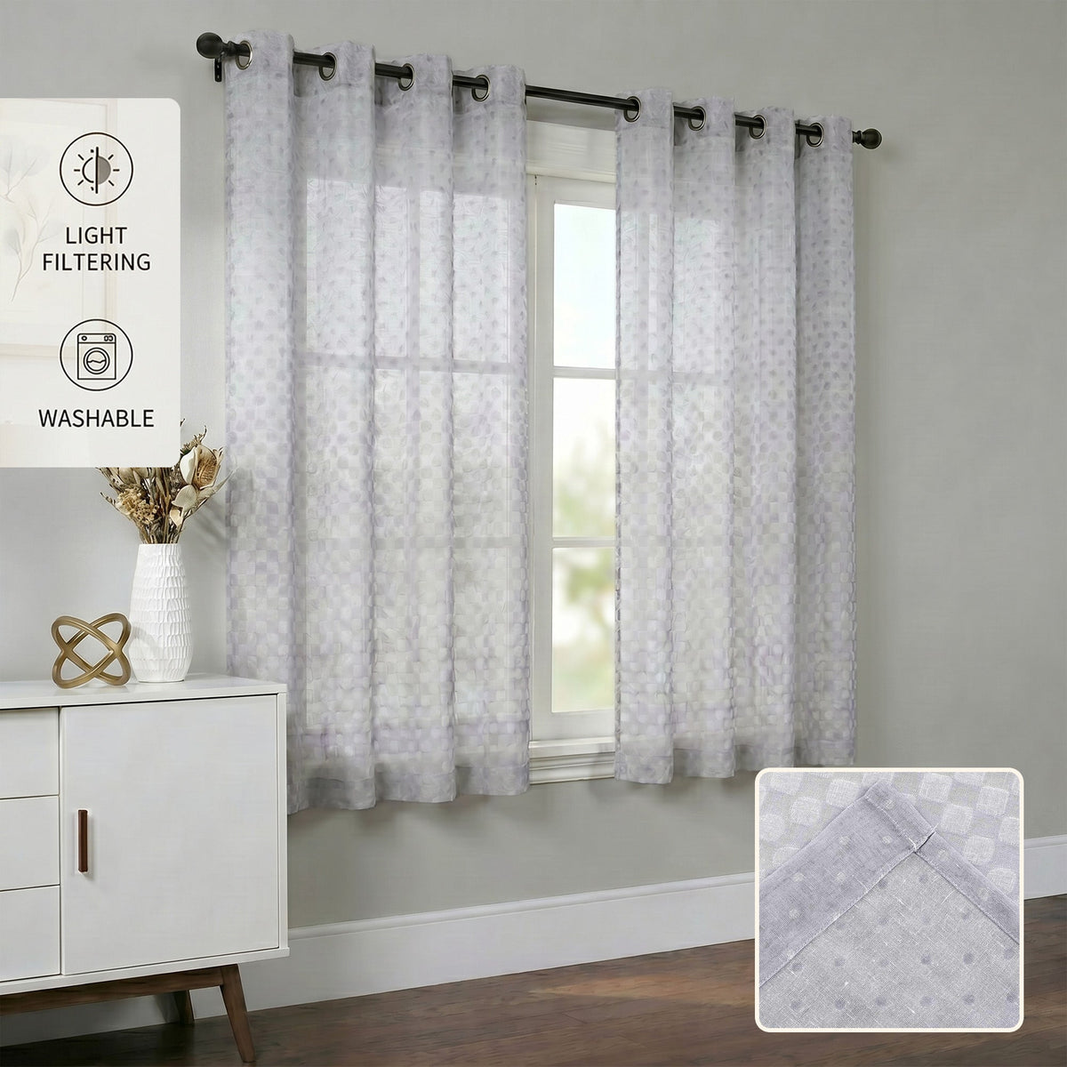 Semi-Sheer Burlap Style Curtains with Graduated Pattern (Linen) 2 Panels