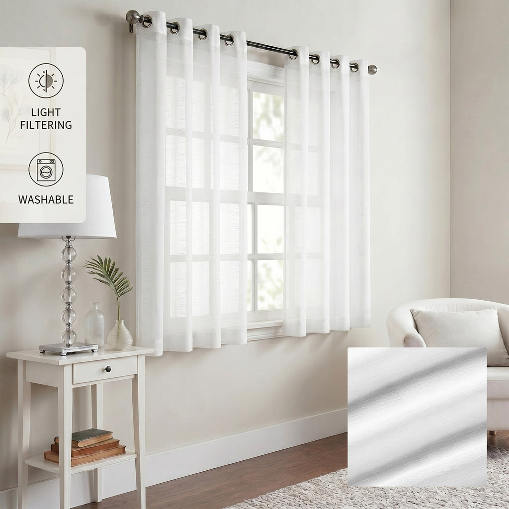 Curtains -Sheer Voile Curtains with Jacquard-Style Texture 2 Panels