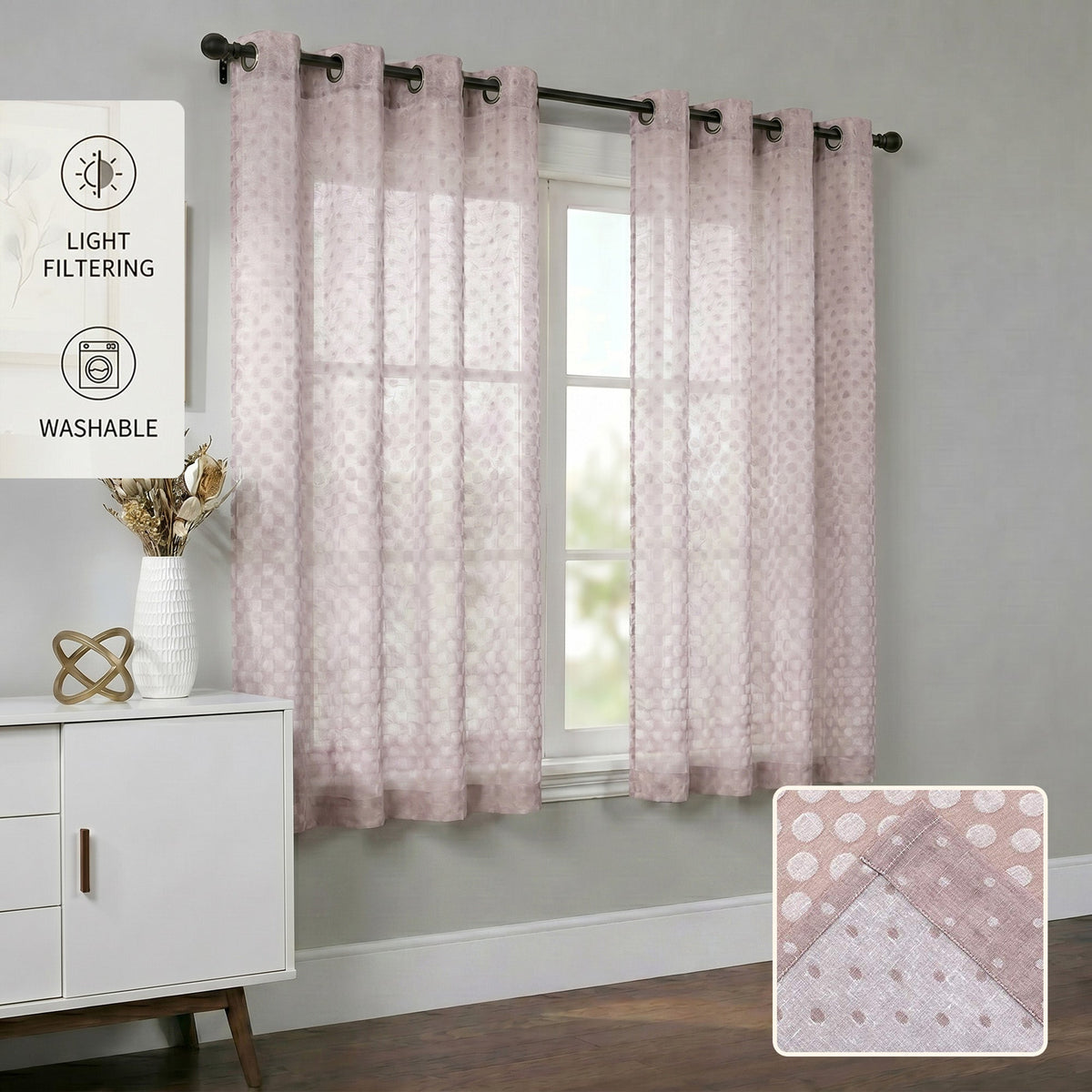Semi-Sheer Burlap Style Curtains with Graduated Pattern (Linen) 2 Panels