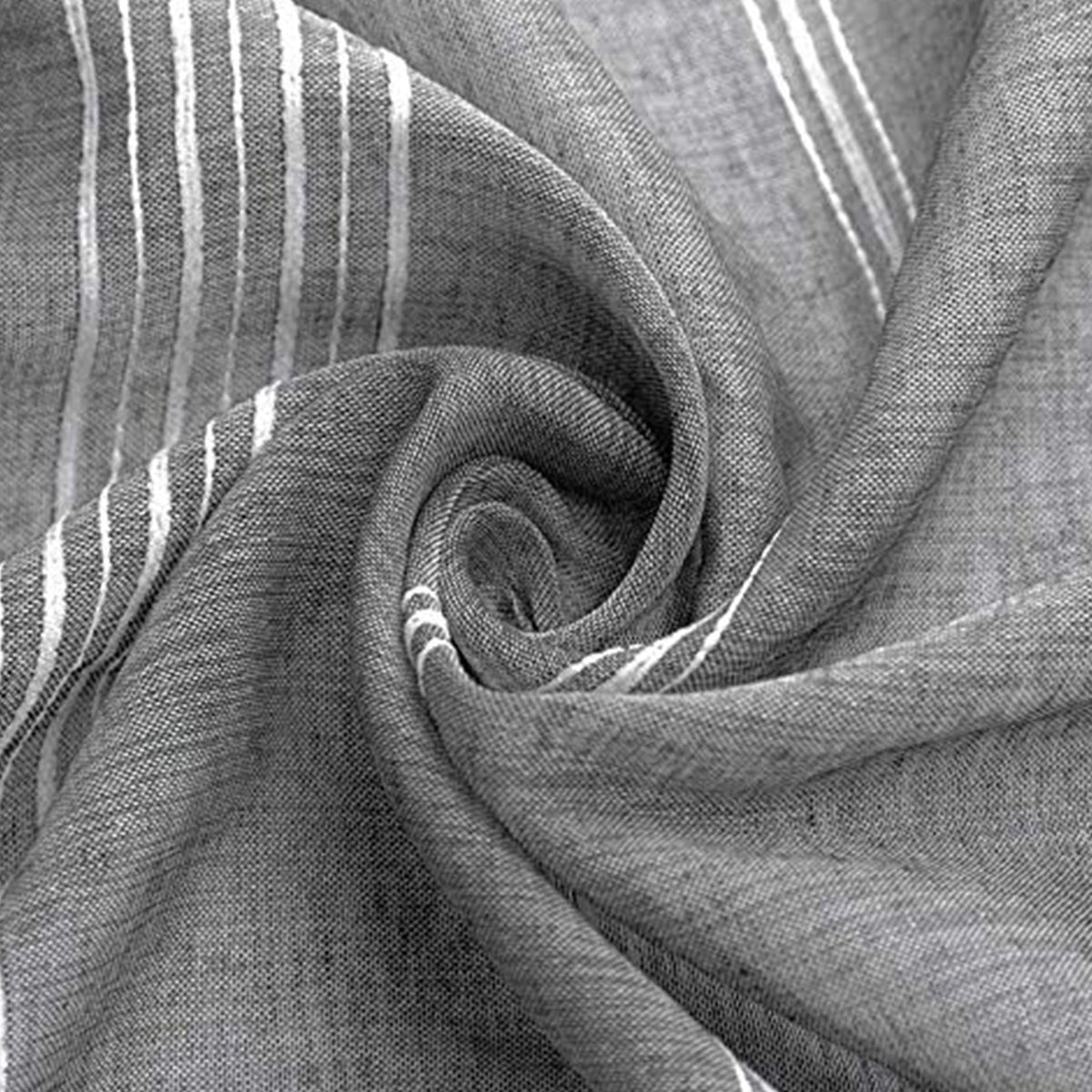 Chenille Stripe Textured Sheer Voile Curtains with Grommet Top 2 Panels