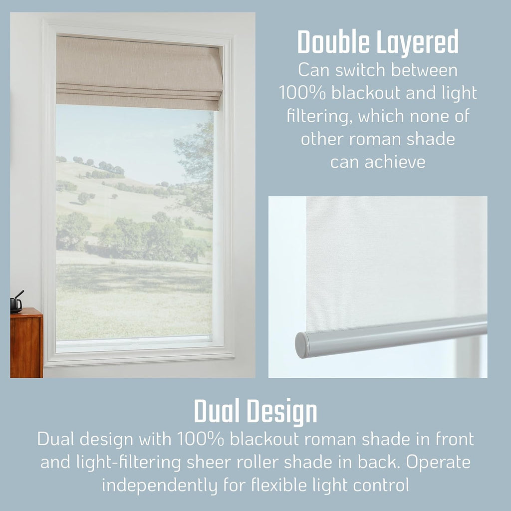 Roman Shades - Monet Dual Layered Blackout and Light Filtering with Woven Fabric