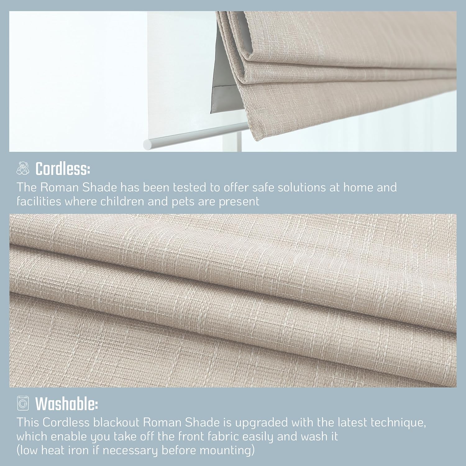Roman Shades - Monet Dual Layered Blackout and Light Filtering with Woven Fabric