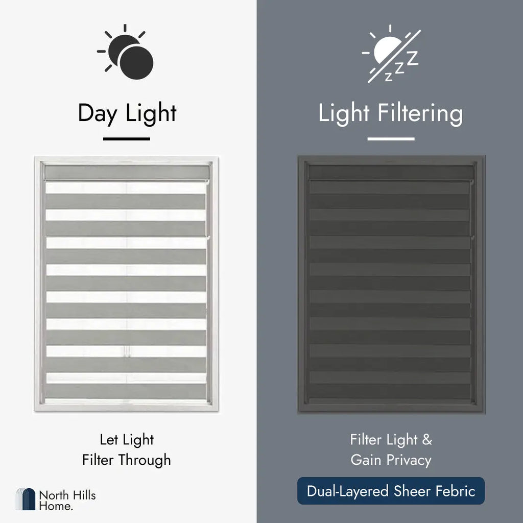 Zebra Blinds - Cordless Roller Blinds - Gray North Hills Home