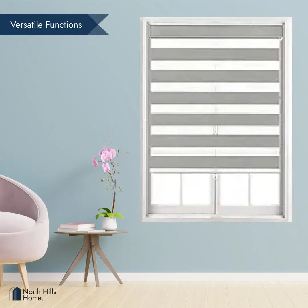 Zebra Blinds - Cordless Roller Blinds - Silver Gray North Hills Home