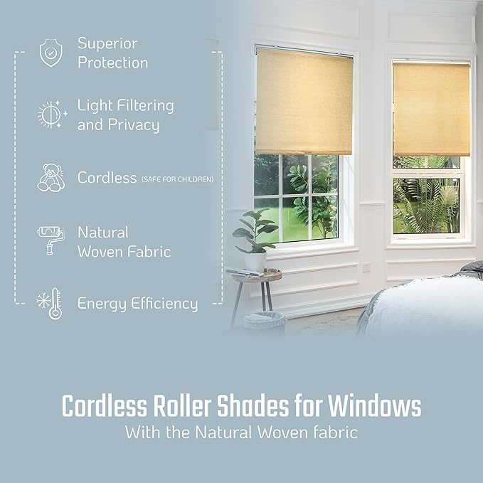 Roller Blinds - Woven Wood Window shade Natural Material