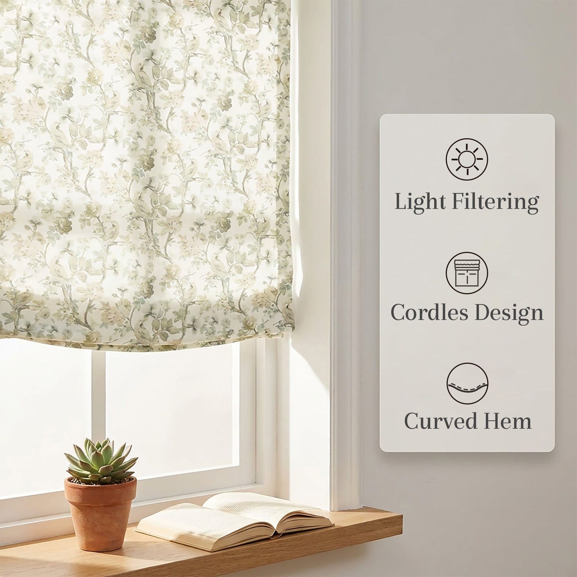 Blossombird Relaxed Roman Shades with Soft Curve