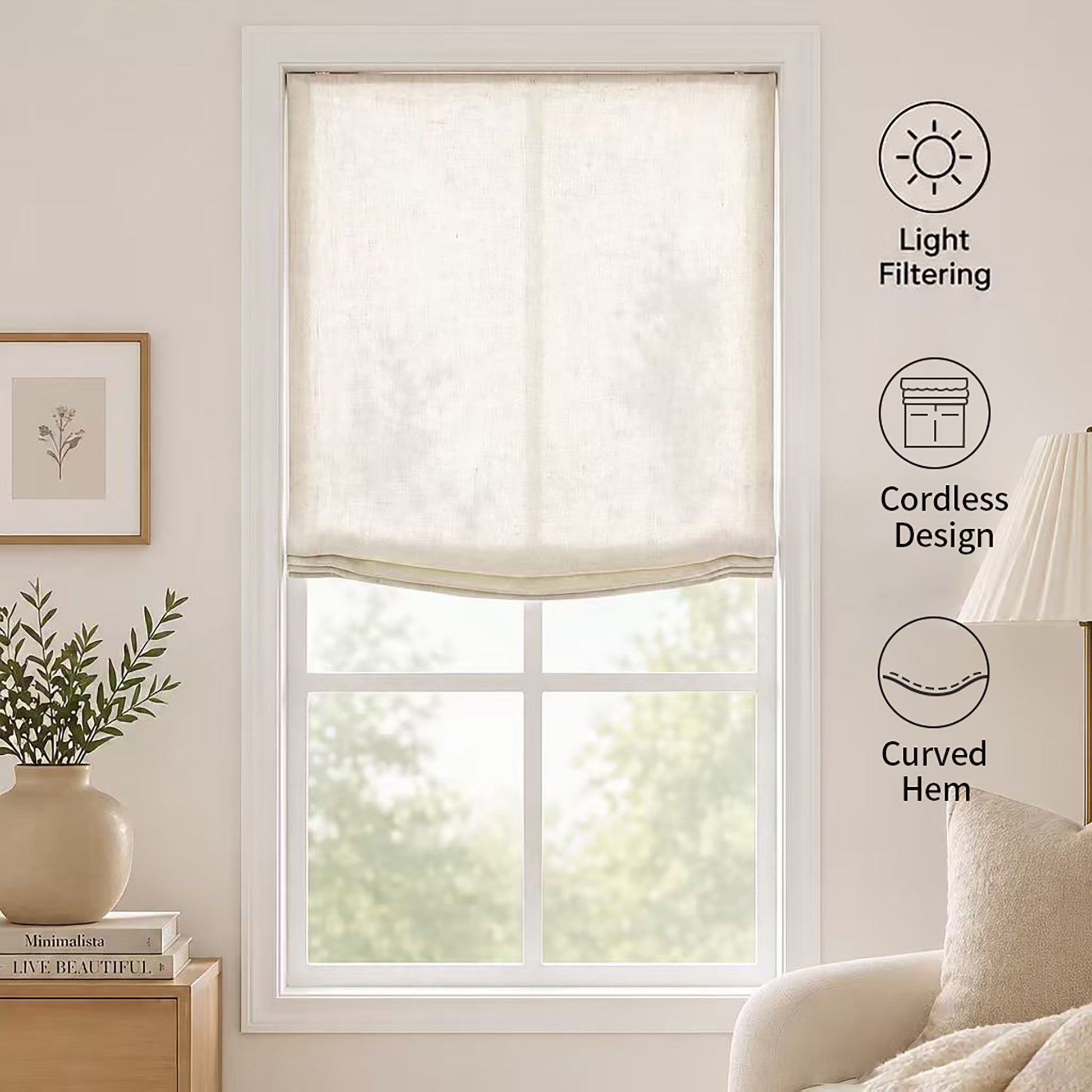 Linen Relaxed Roman Shade with Soft Curve
