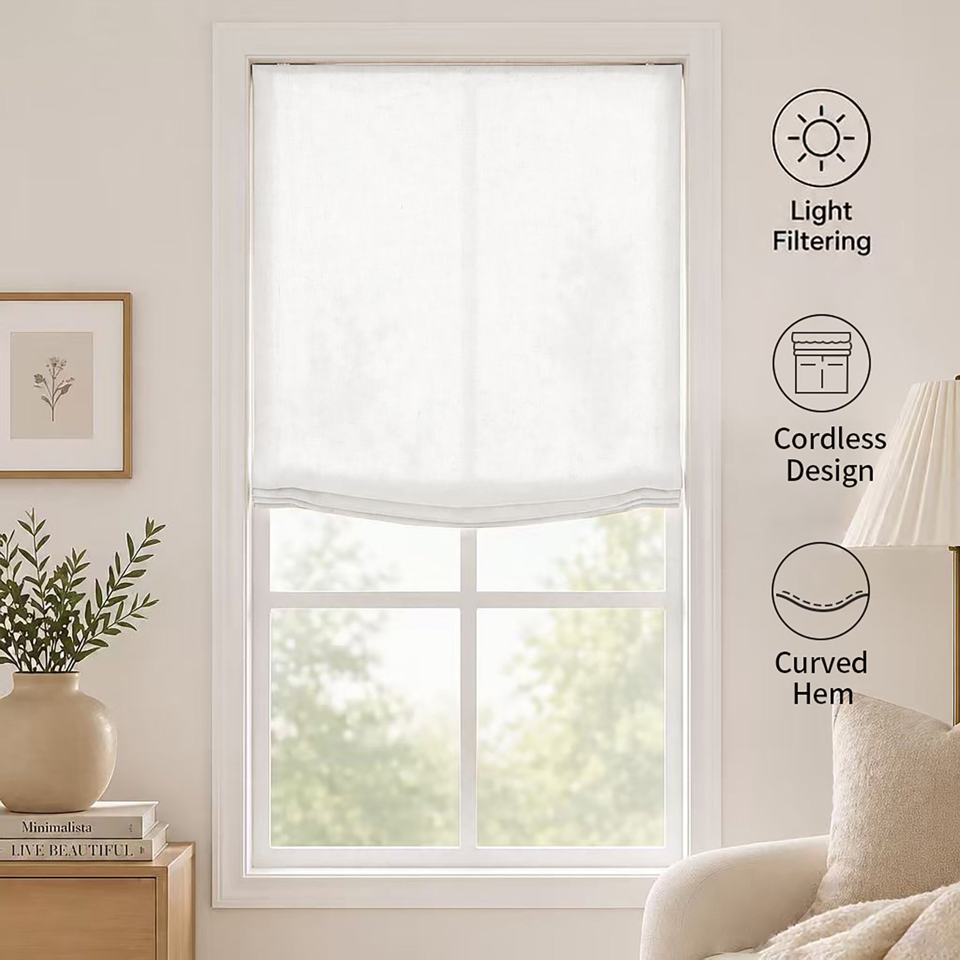 Linen Relaxed Roman Shade with Soft Curve