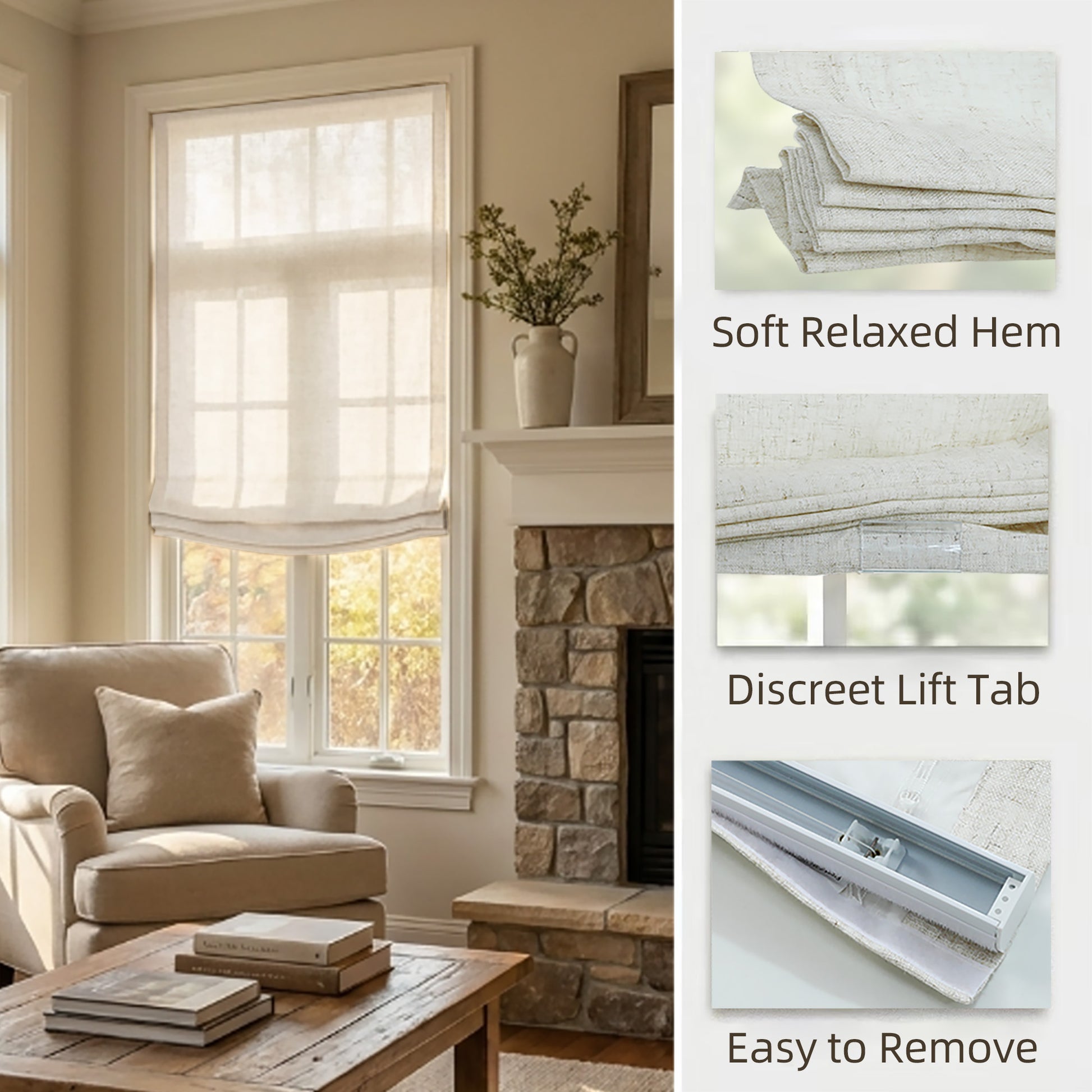 Linen Relaxed Roman Shade with Soft Curve