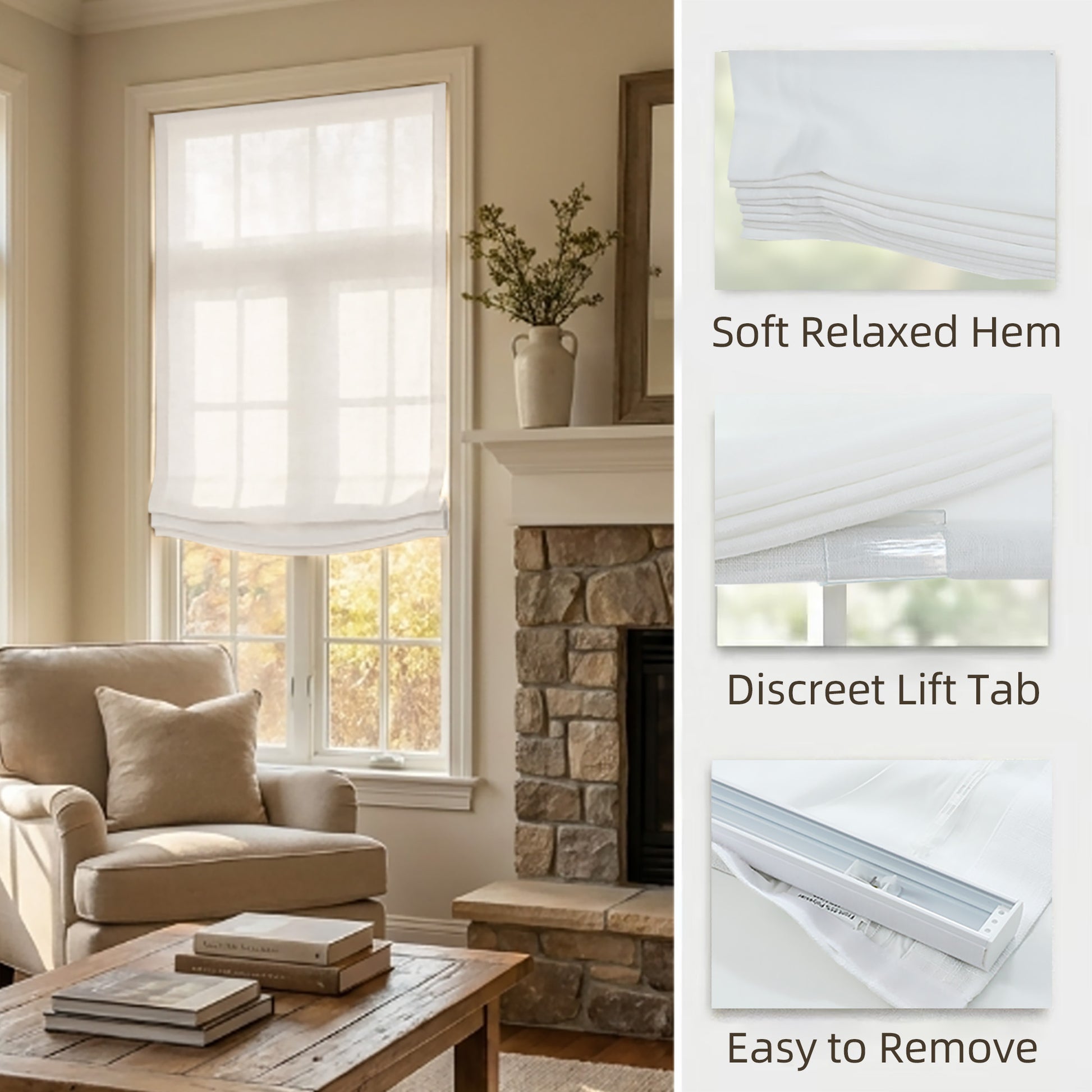 Linen Relaxed Roman Shade with Soft Curve