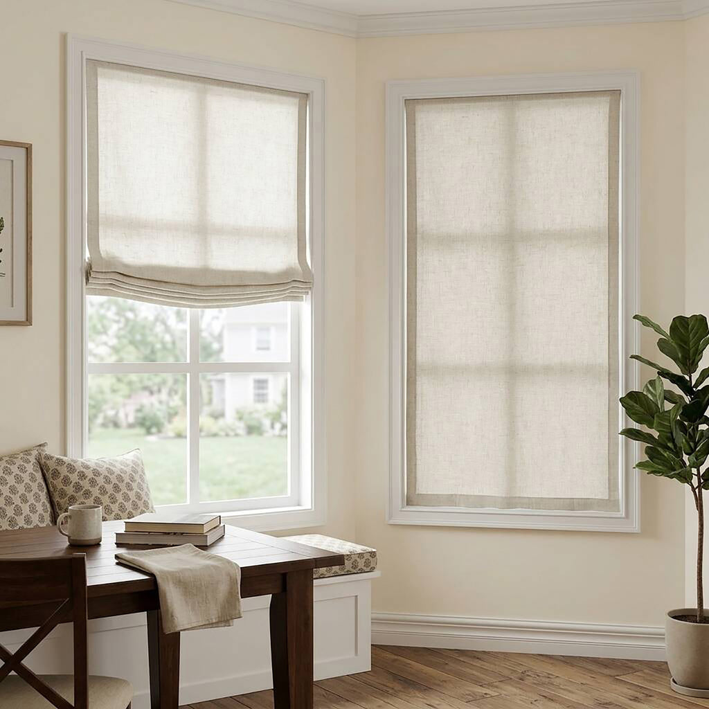Linen Relaxed Roman Shade with Soft Curve