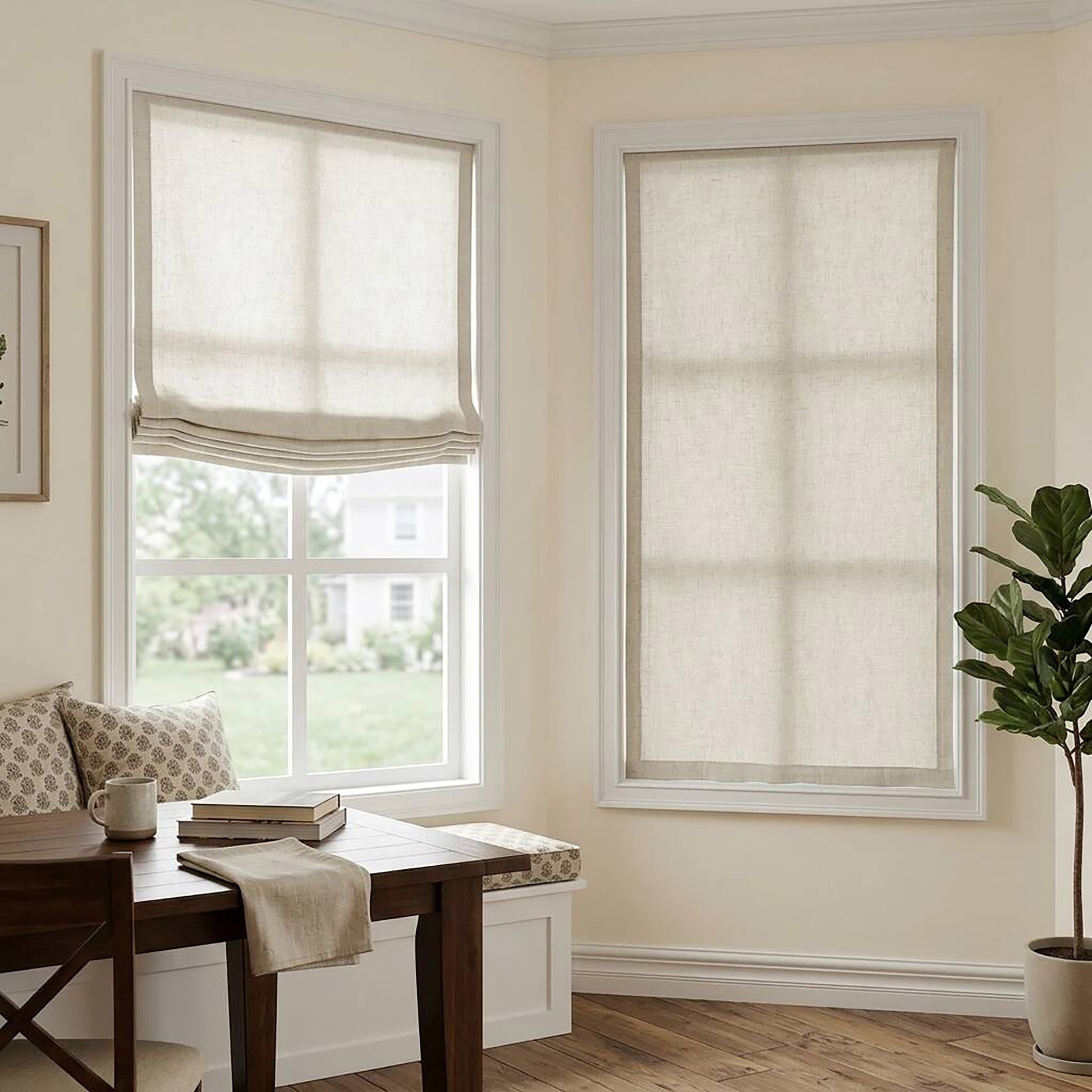 Linen Relaxed Roman Shade with Soft Curve