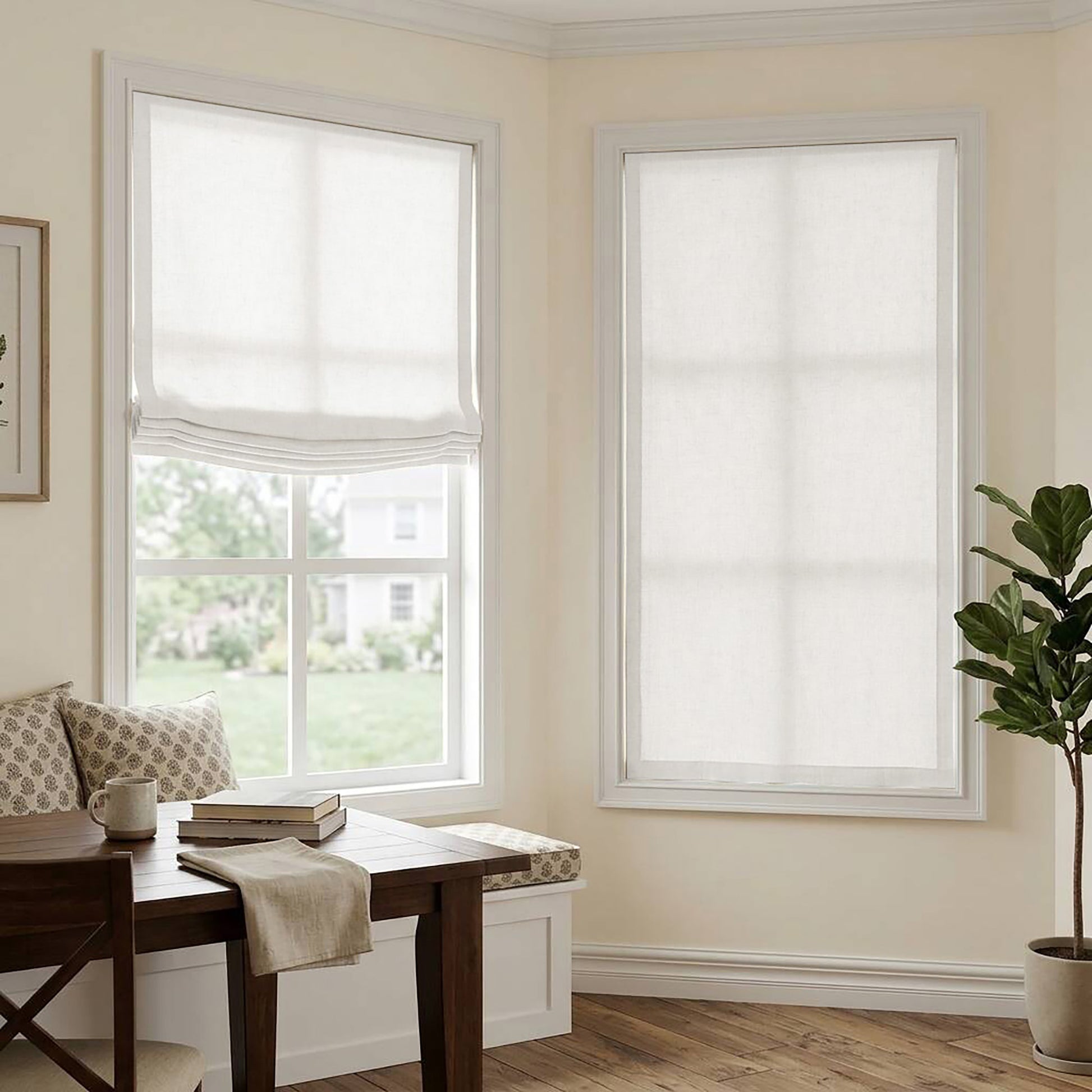 Linen Relaxed Roman Shade with Soft Curve