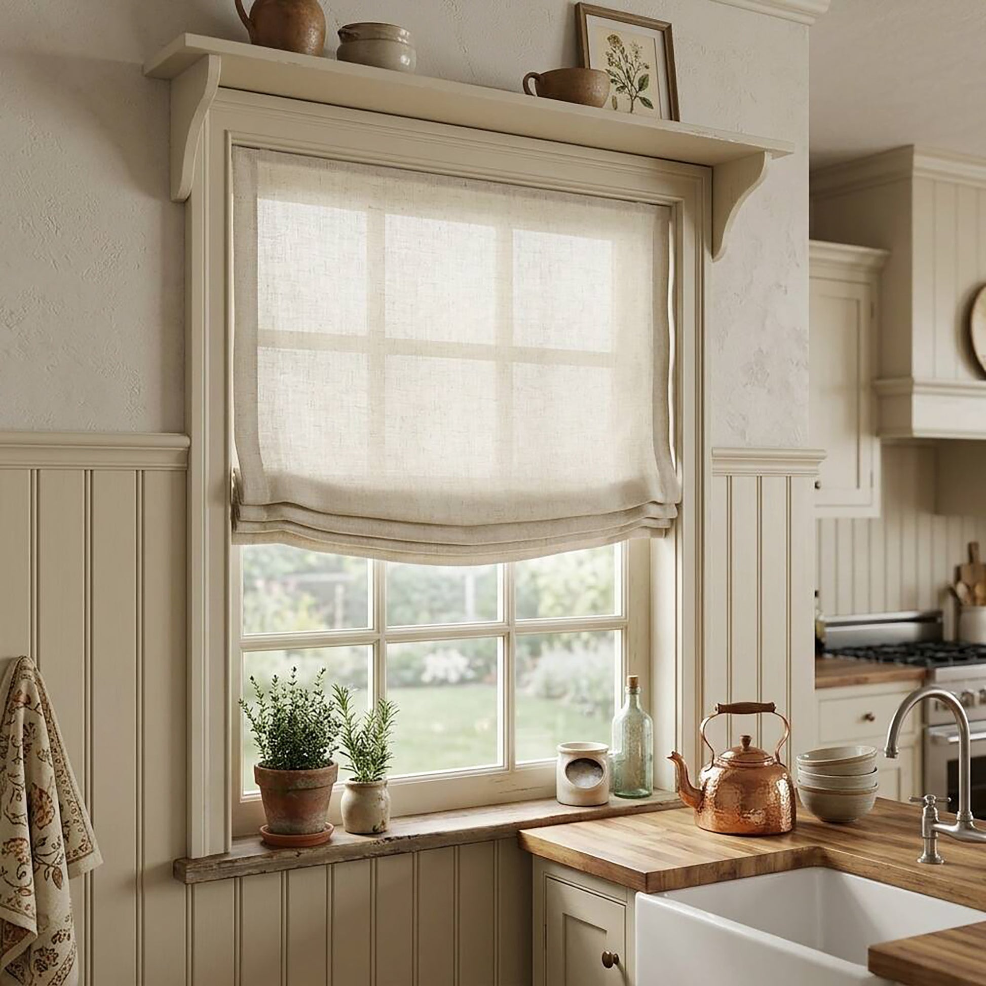 Linen Relaxed Roman Shade with Soft Curve