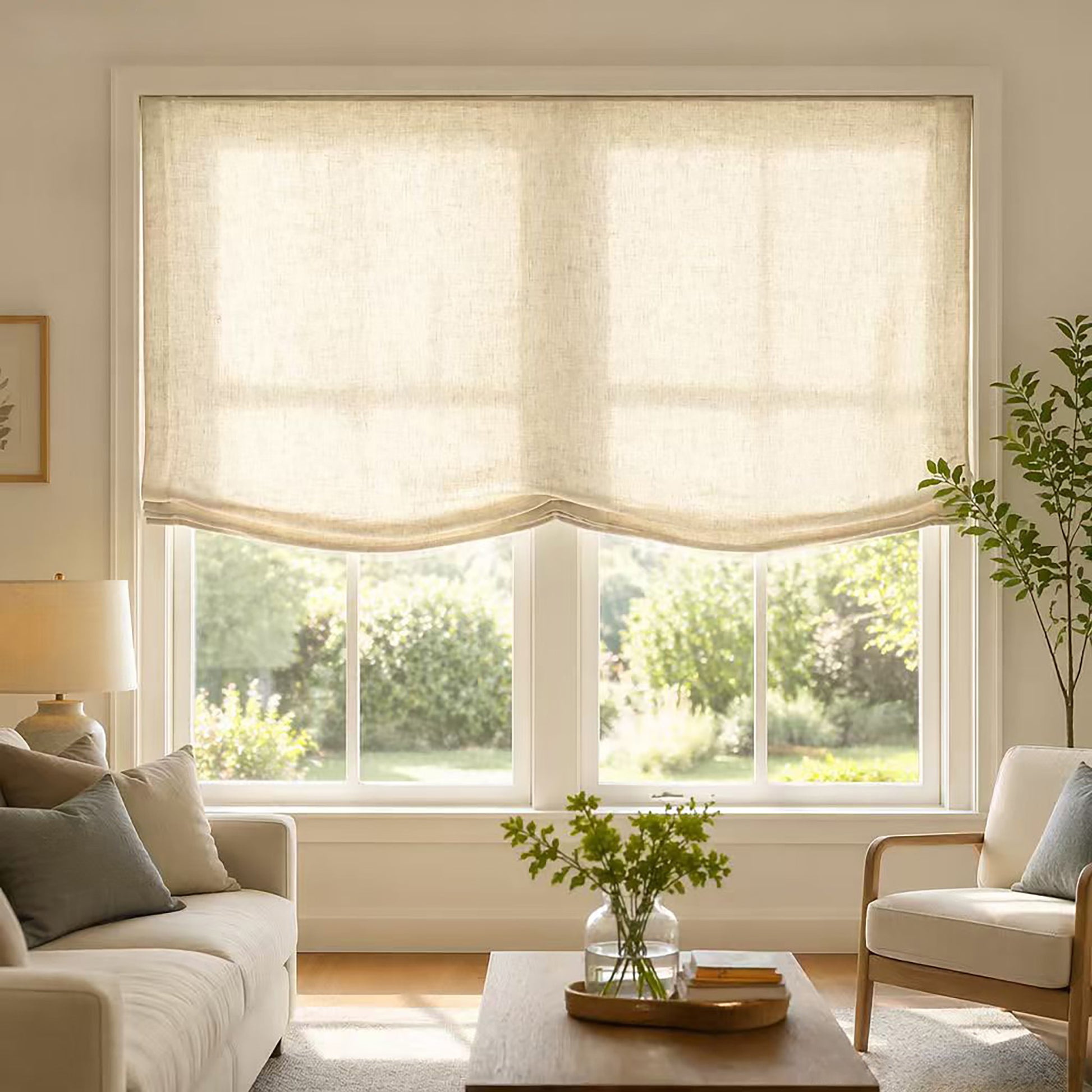 Linen Relaxed Roman Shade with Soft Curve