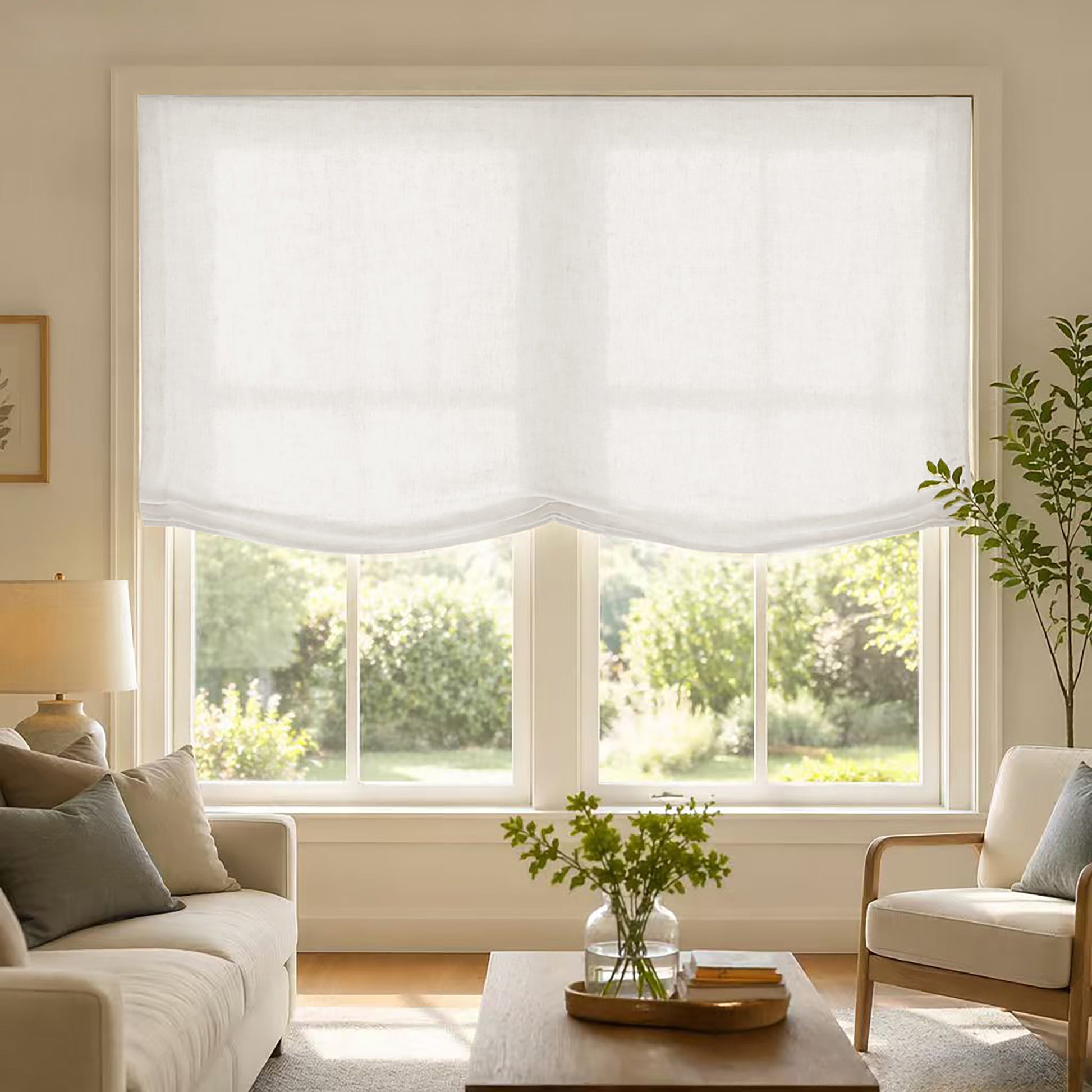Linen Relaxed Roman Shade with Soft Curve