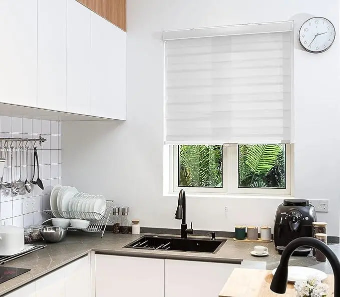 Zebra Blinds - Cordless Roller Blinds - White North Hills Home